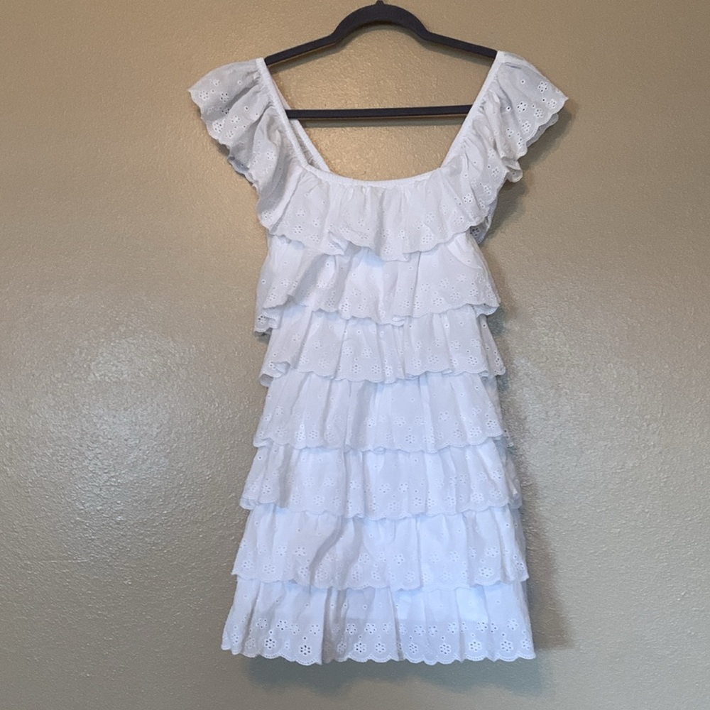 Show Me Your Mumu Lucy white eyelet ruffle mini dress size S - Picture 3 of 7
